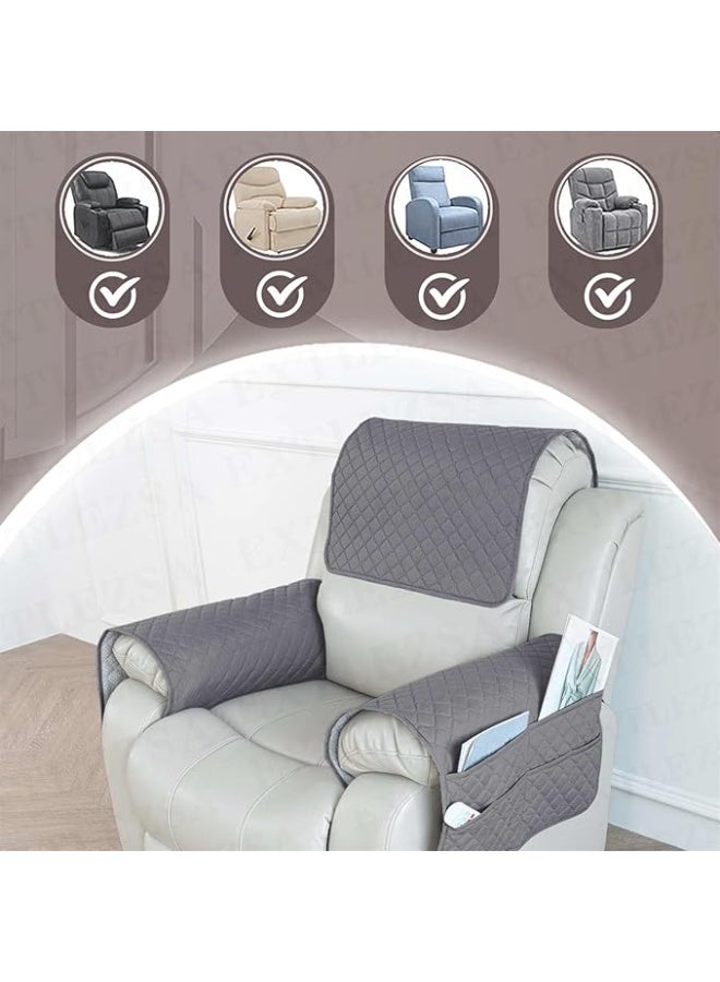 غطاءات مساند ذراع الأريكة، غطاء مسند الرأس، مقاوم للماء وغير قابل للانزلاق، مع جيب جانبي للكرسي بذراعين، الكرسي، الأريكة (رمادي، مقعد واحد (3 قطع)) - Image 5